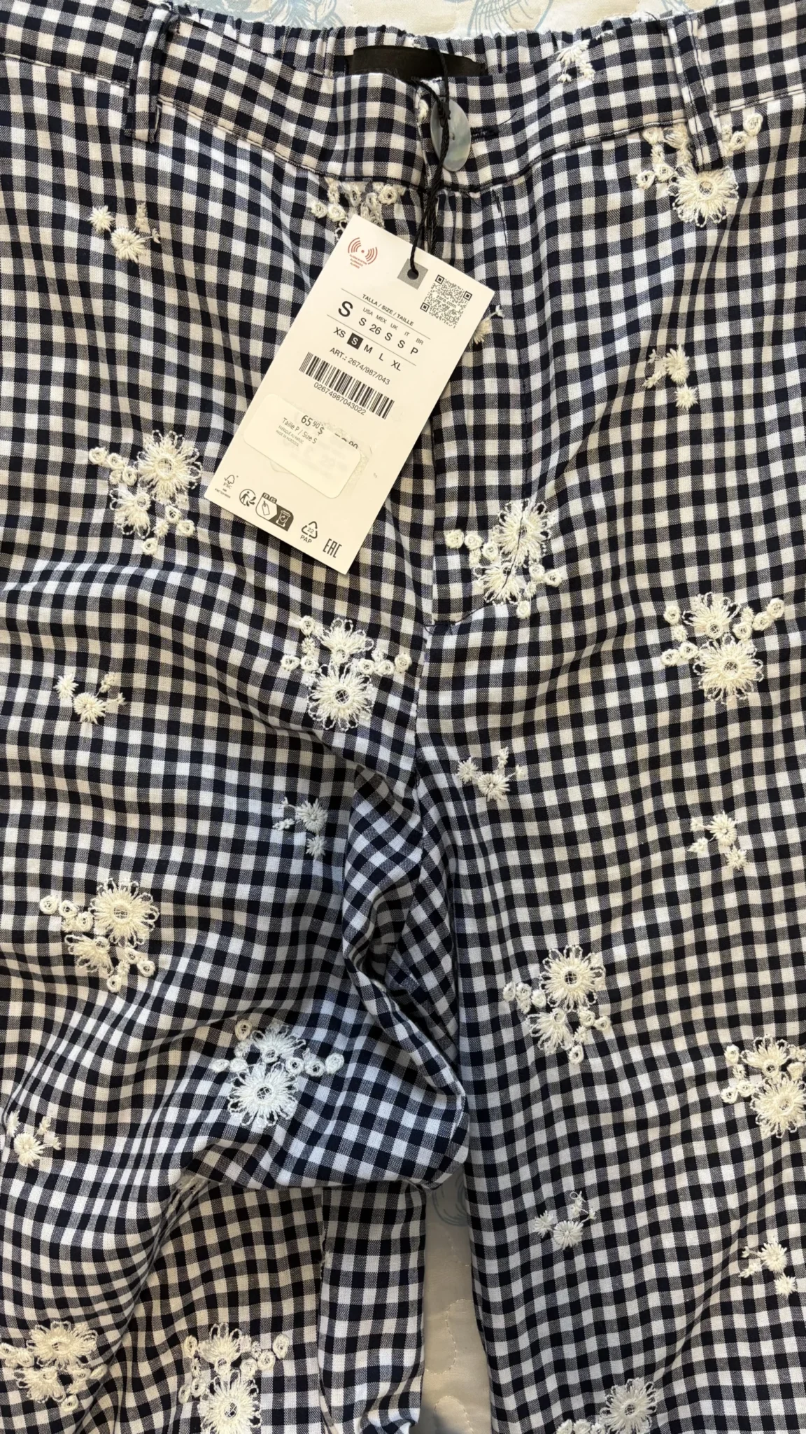 Image for Zara embroidered checked culottes