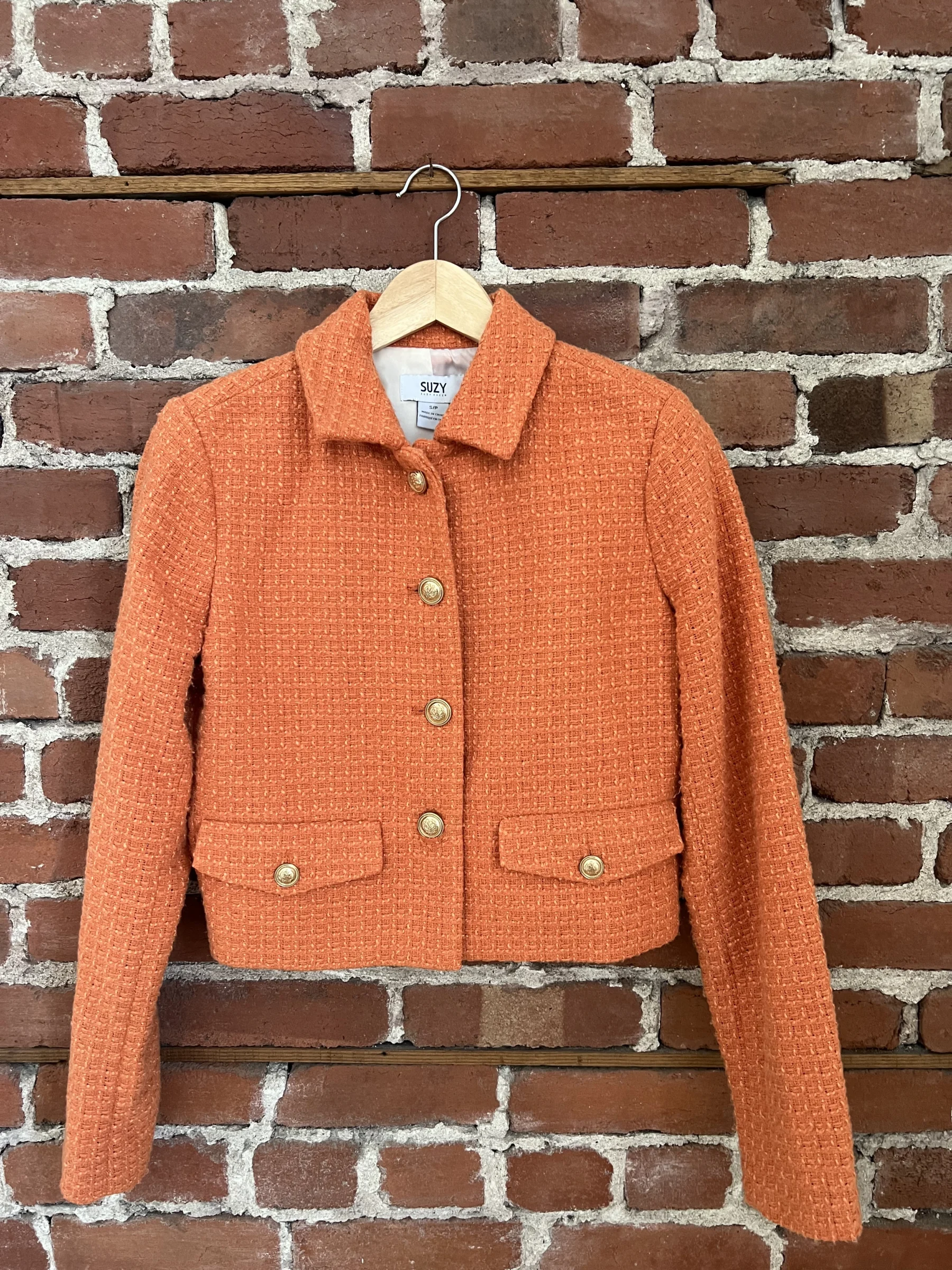Orange cropped tweed jacket, size M Suzy Shier seconde main