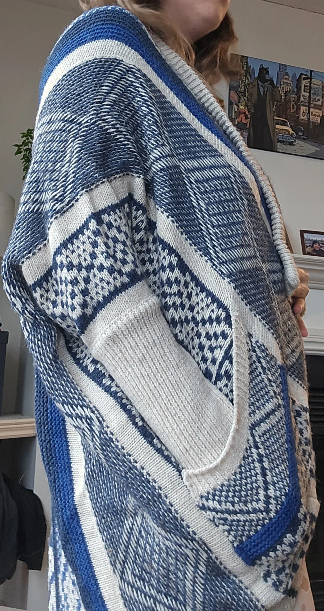 Image for Blue and beige braided poncho