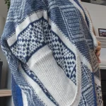 Thumbnail for Blue and beige braided poncho