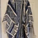 Thumbnail for Blue and beige braided poncho