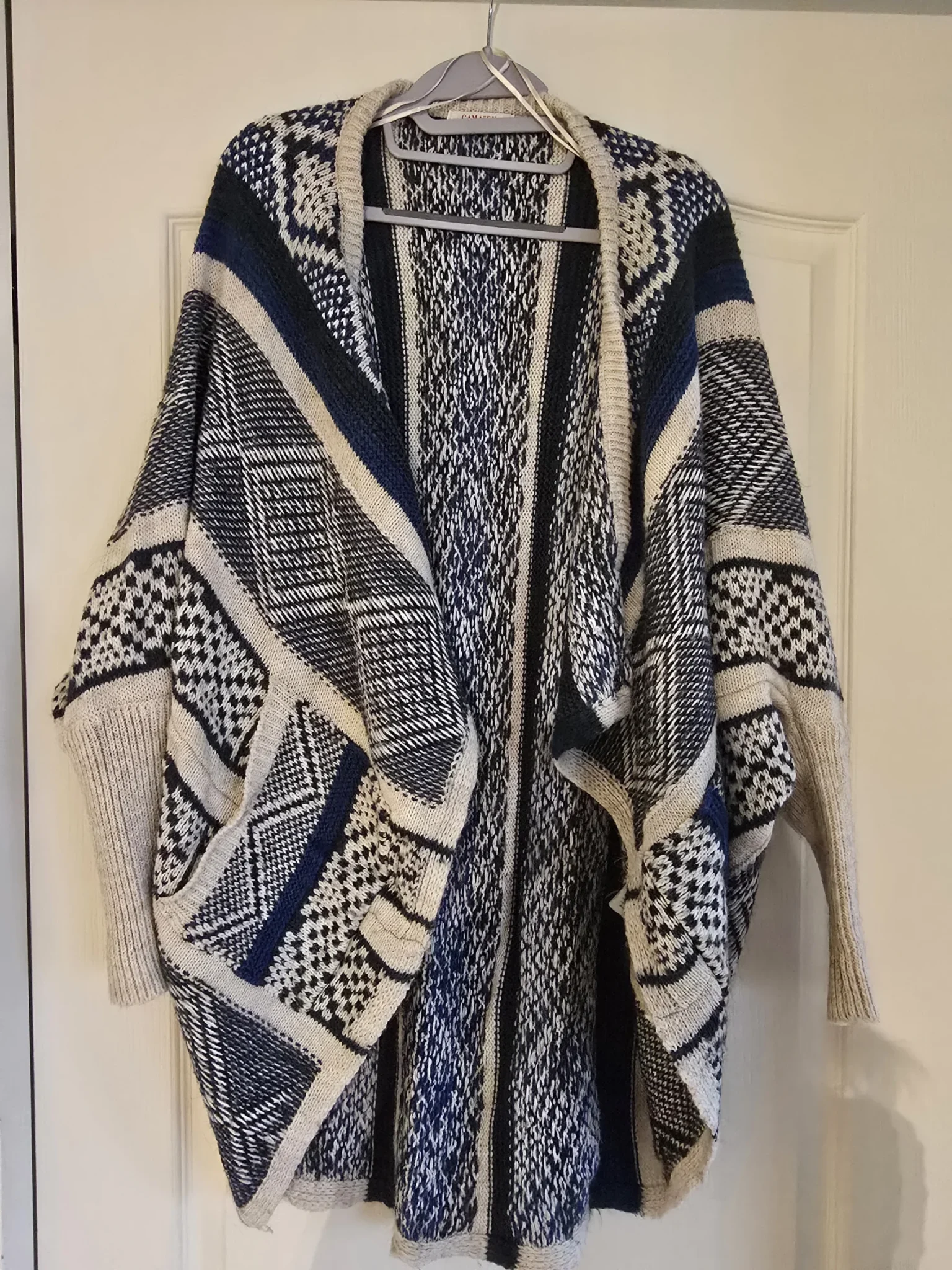 Image for Blue and beige braided poncho