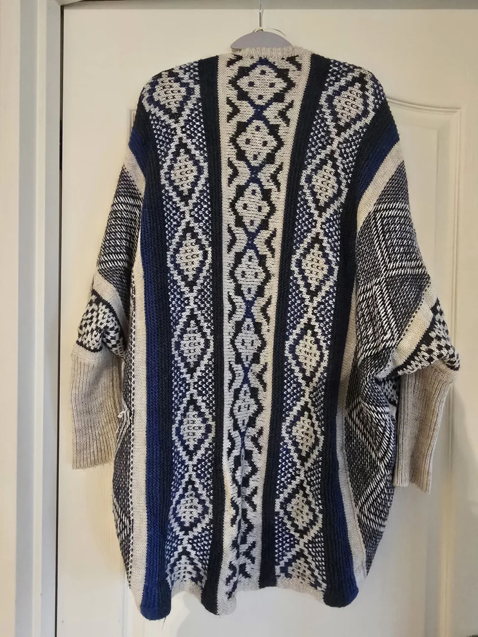 Image for Blue and beige braided poncho