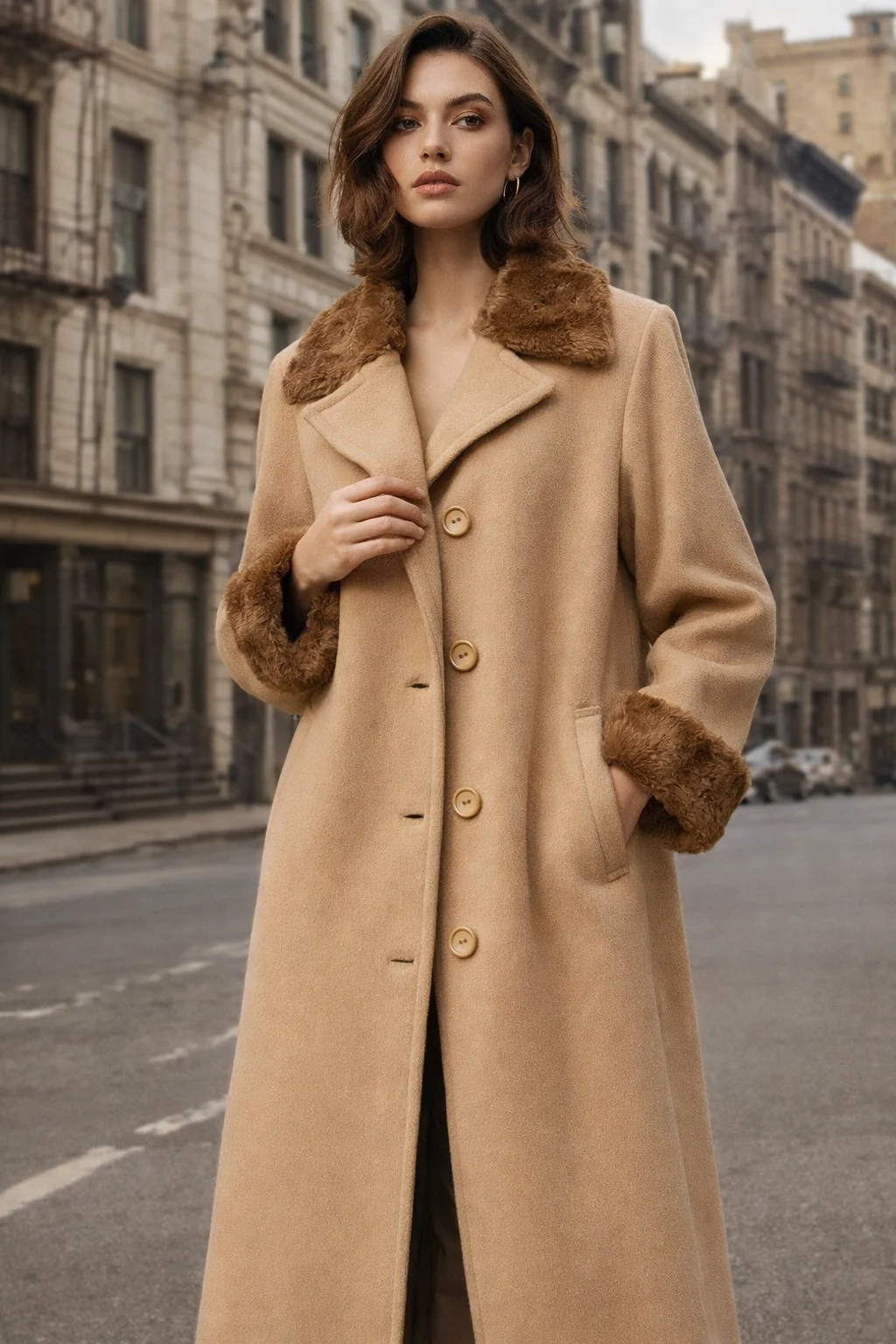 Vintage Luxury Angora Cashmere Wool Camel Tan Coat‎ Vintage seconde main