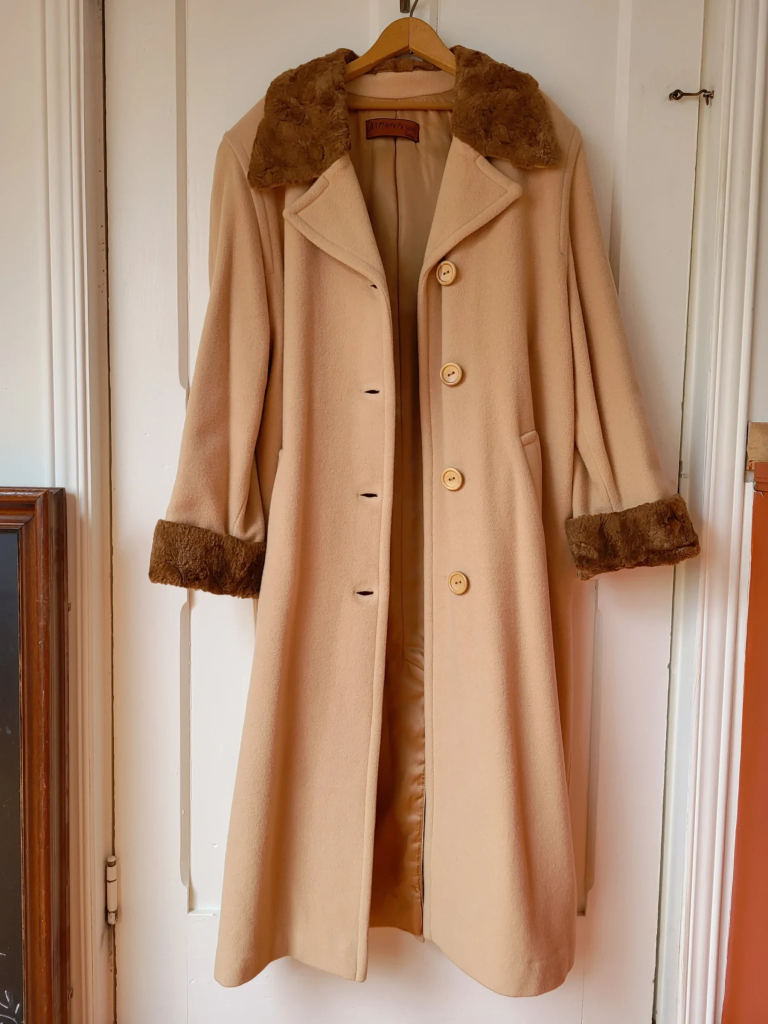 Image for Vintage Luxury Angora Cashmere Wool Camel Tan Coat‎