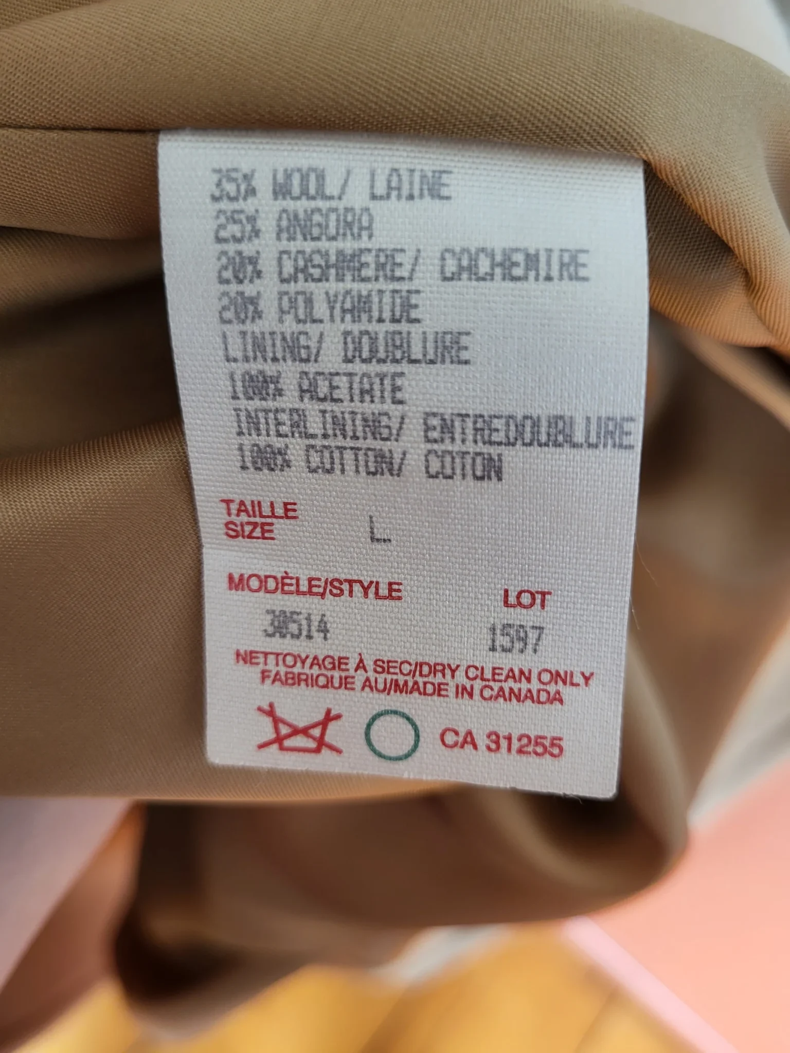 Image for Vintage Luxury Angora Cashmere Wool Camel Tan Coat‎