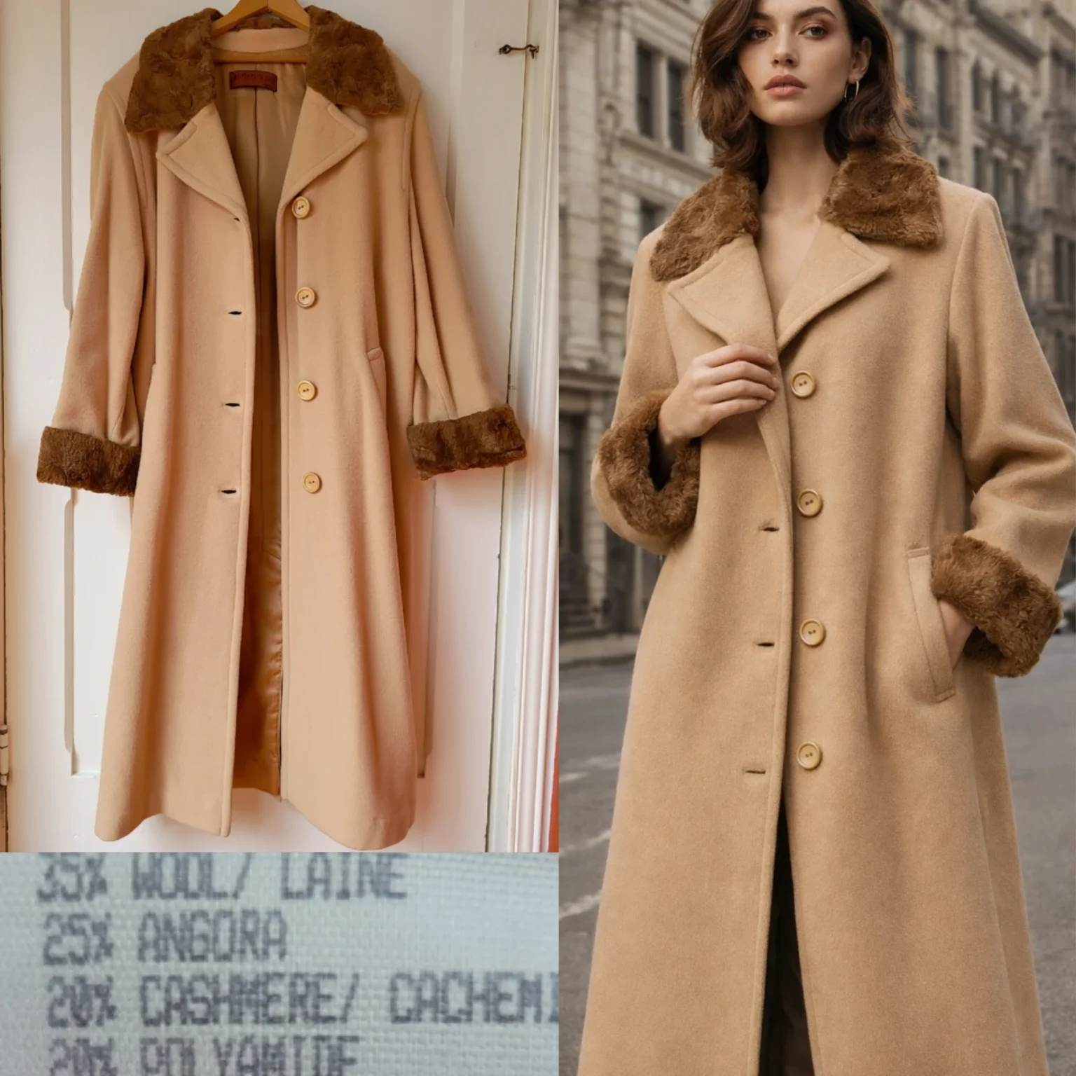 Image for Vintage Luxury Angora Cashmere Wool Camel Tan Coat‎