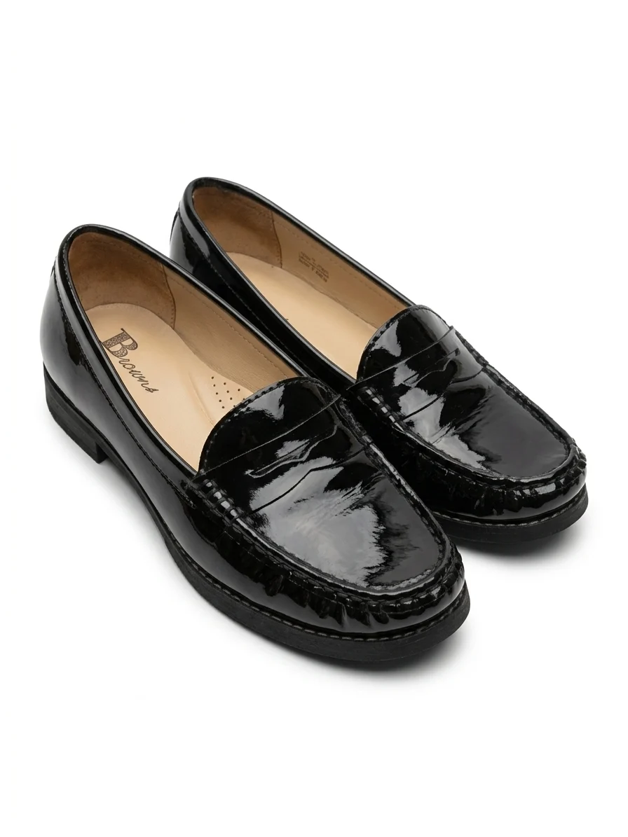 BROWNS ‘Finch’ – Black patent leather loafers with tassels, Dark Academia / Preppy style, size 7 *Other seconde main