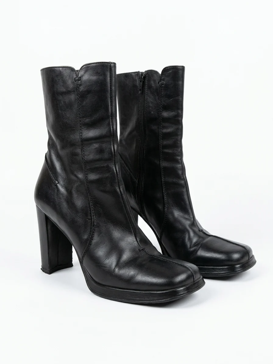 PEGABO – Vintage black Italian leather ankle boots – block heel, size 40 EU *Other seconde main
