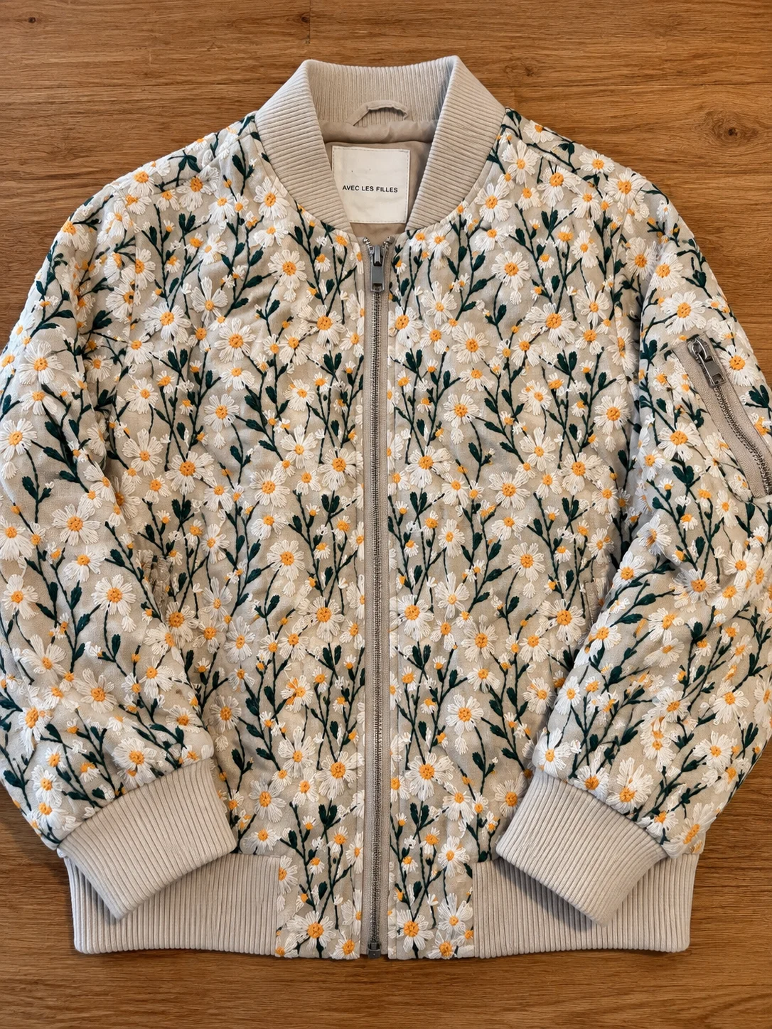 With Les Filles — daisy-embroidered bomber jacket — cream *Other seconde main
