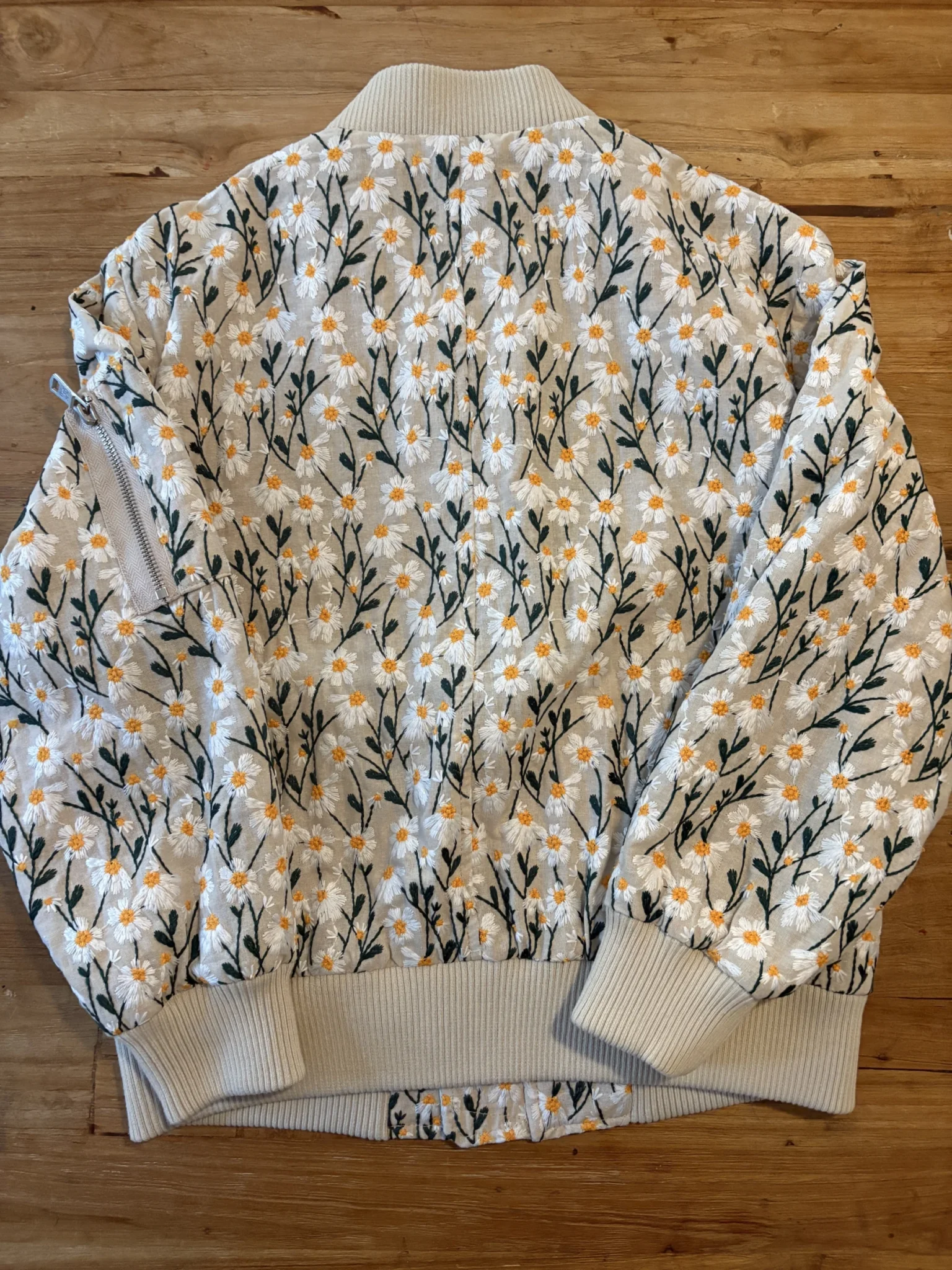 Image for With Les Filles — daisy-embroidered bomber jacket — cream