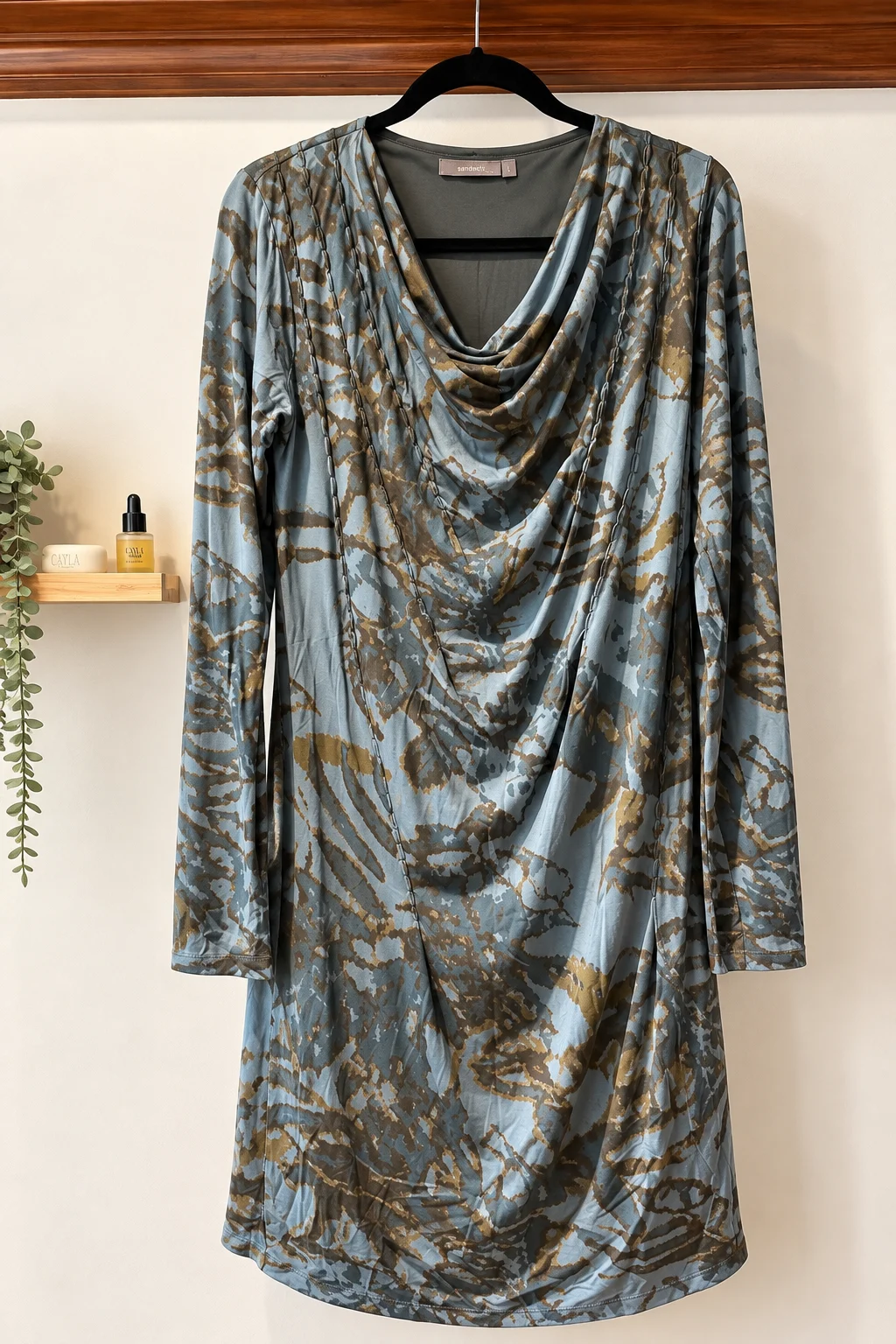 Sandwich dress, size L – blue and grey abstract print *Other seconde main