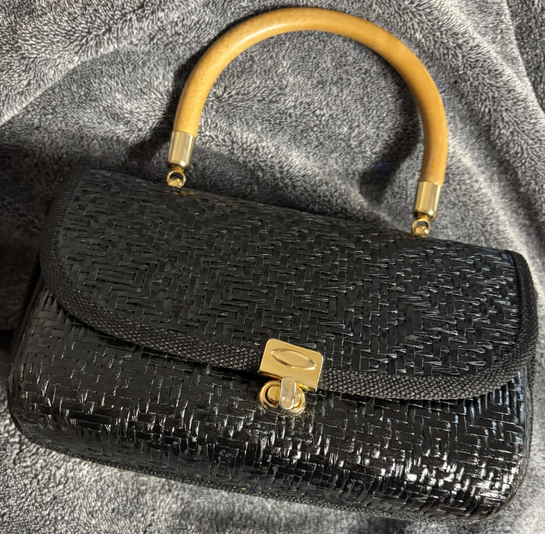 ACCESS vintage handbag in black-lacquered wicker – Made in Italy (1980s) *Other seconde main
