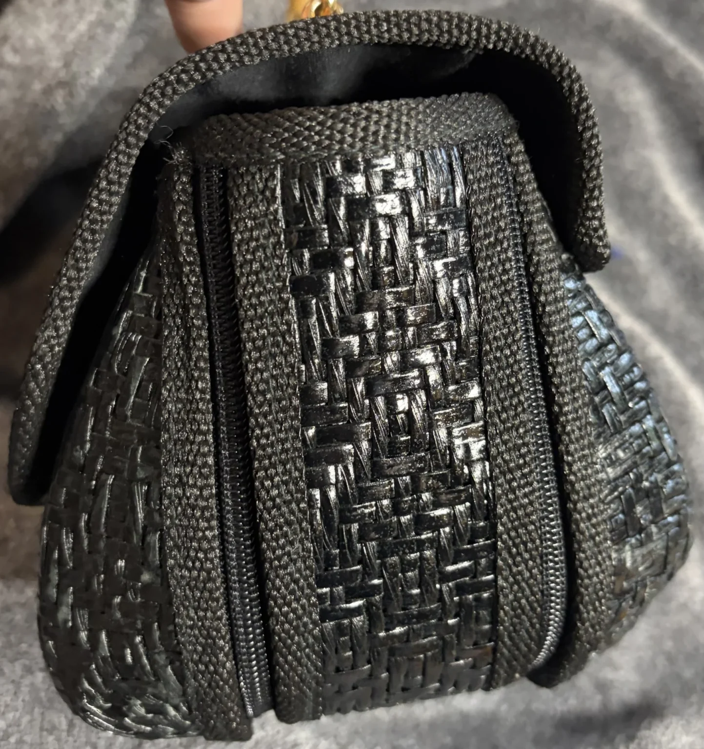 Image for Sac à main vintage ACCESS en osier laqué noir - Fabriqué en Italie (Années 1980)