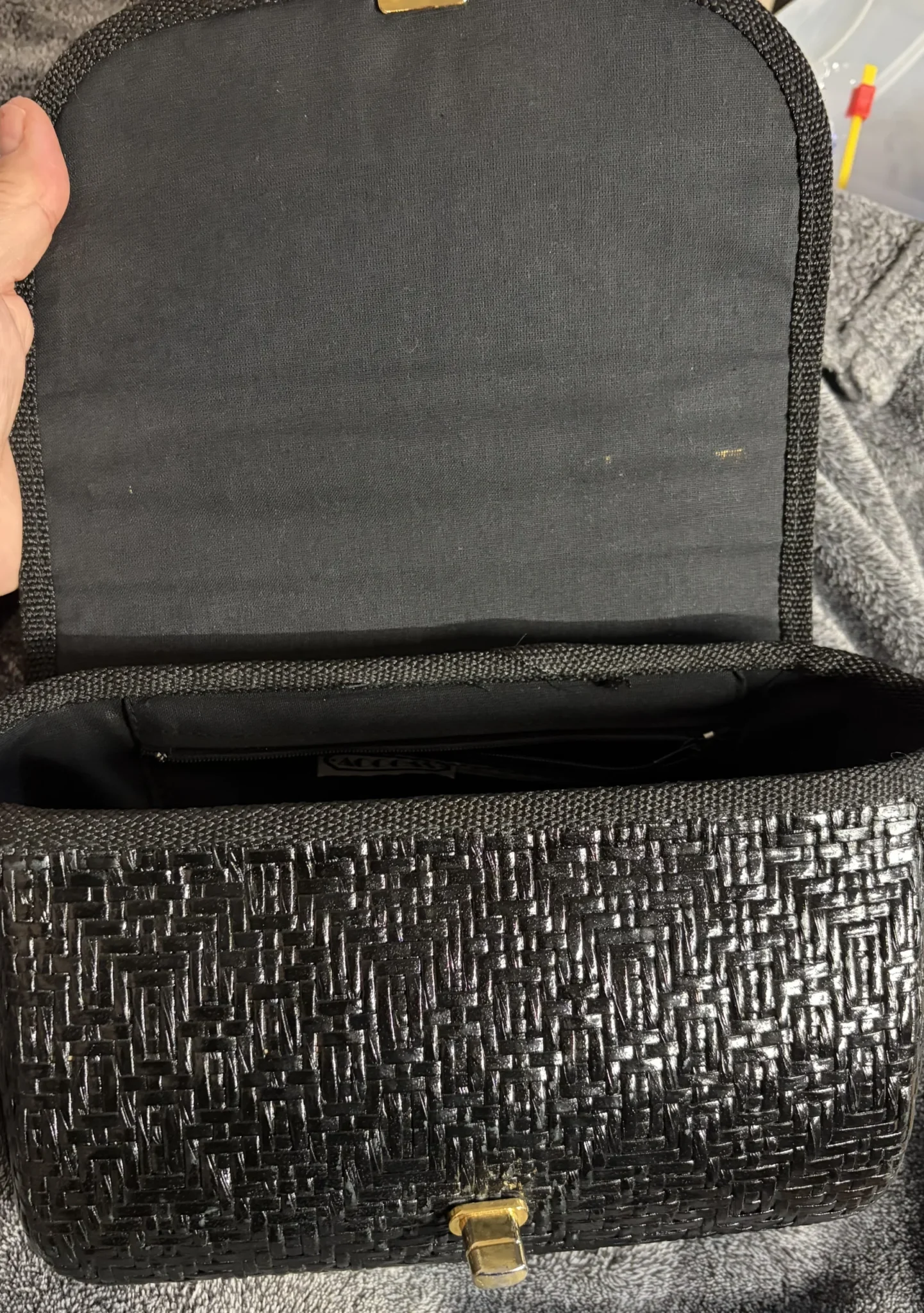 Image for Sac à main vintage ACCESS en osier laqué noir - Fabriqué en Italie (Années 1980)