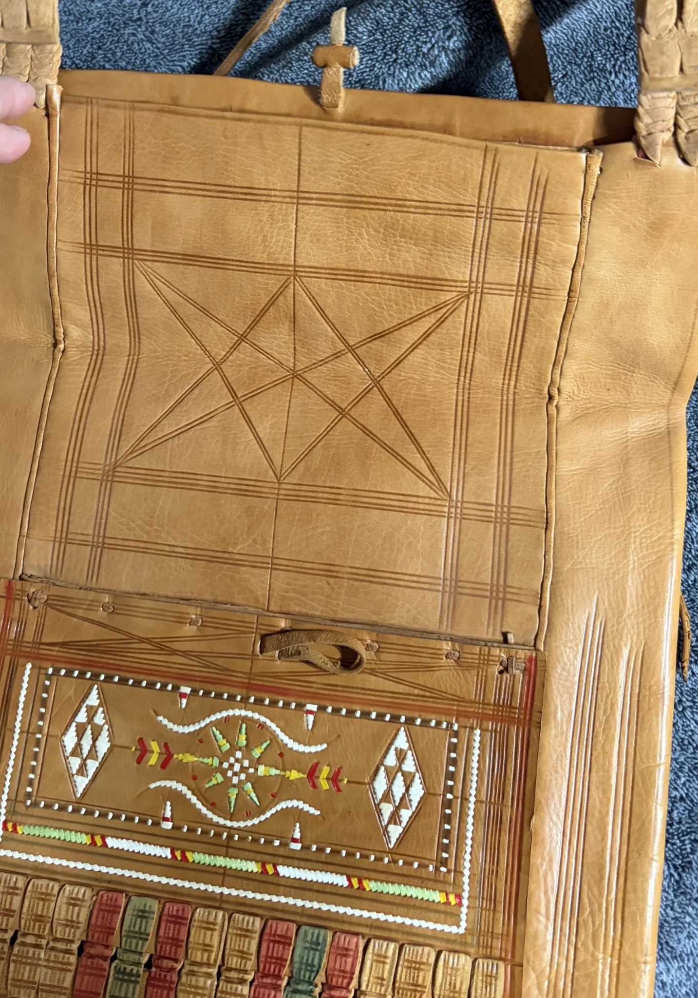 Image for Vintage hand-embroidered, handcrafted leather shoulder bag – Boho / Tuareg style