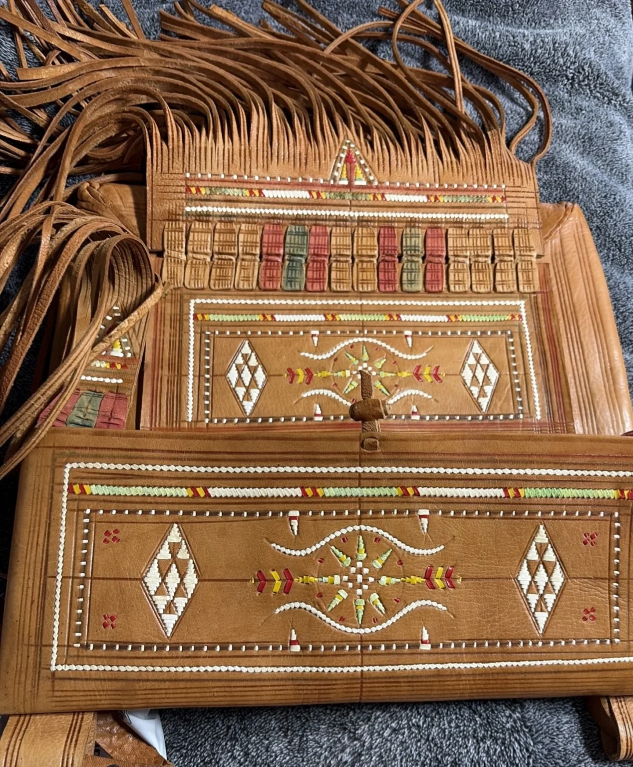 Image for Vintage hand-embroidered, handcrafted leather shoulder bag – Boho / Tuareg style