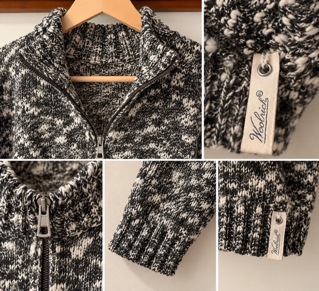 Image for WOOLRICH | Black and cream marl jumper with a zipped high neck