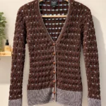 Featured thumbnail for Twik textured cardigan by Simons – chocolate brown and powder blue – M