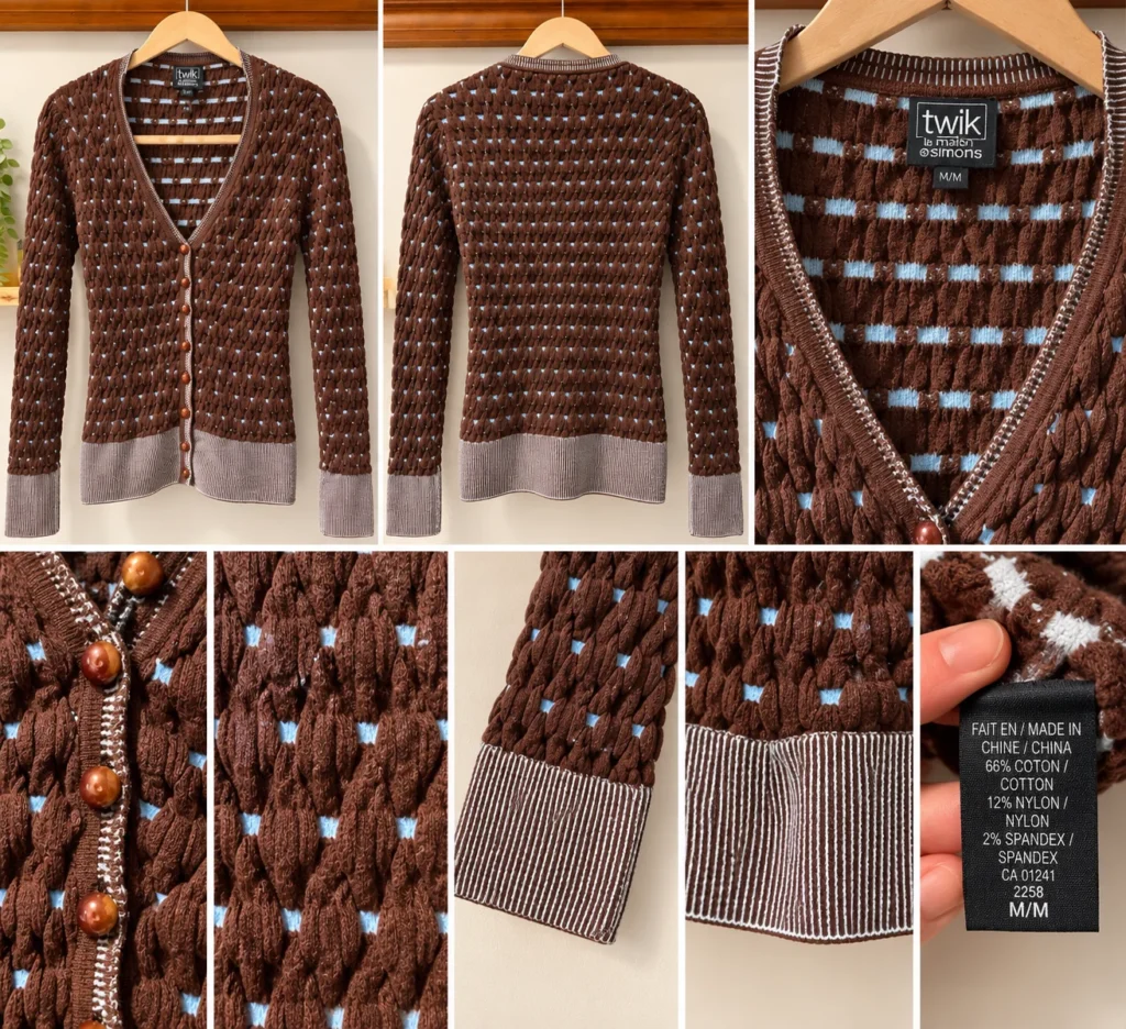 Image for Twik textured cardigan by Simons – chocolate brown and powder blue – M