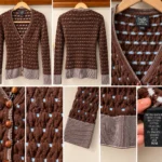Thumbnail for Twik textured cardigan by Simons – chocolate brown and powder blue – M