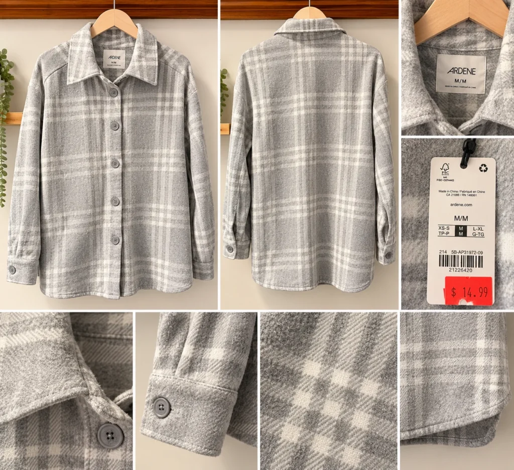 Image for Ardene grey & cream checked overshirt – M – BRAND NEW WITH TAG