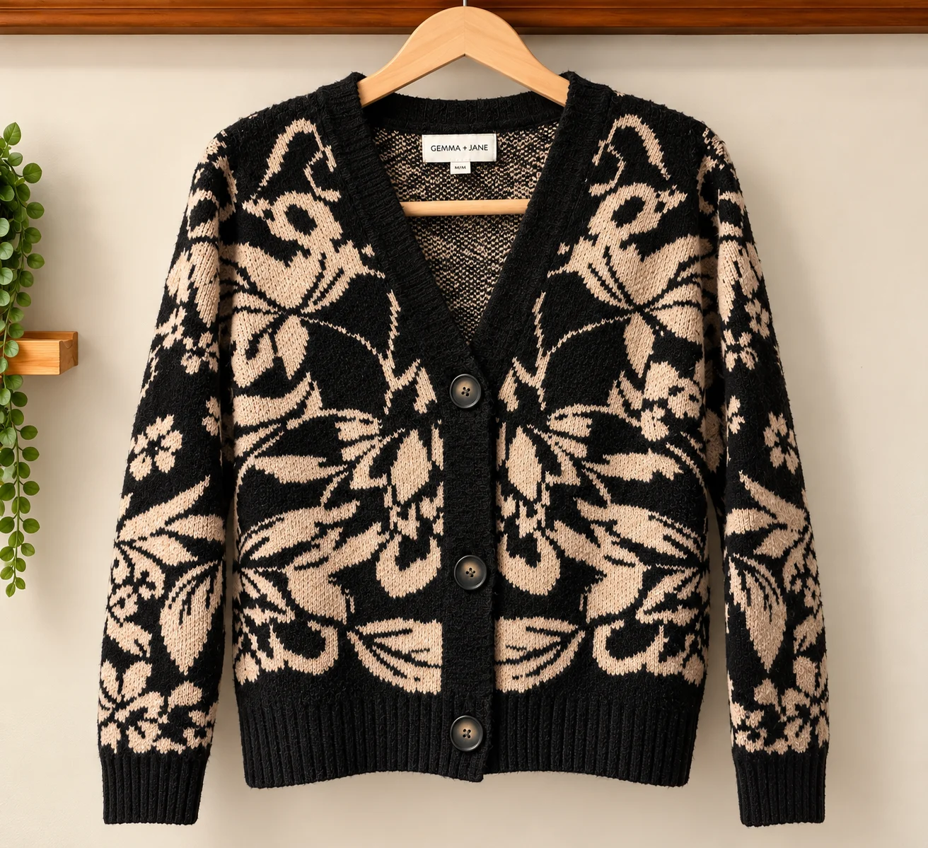 Gemma + Jane cardigan – black and beige floral – M *Other seconde main