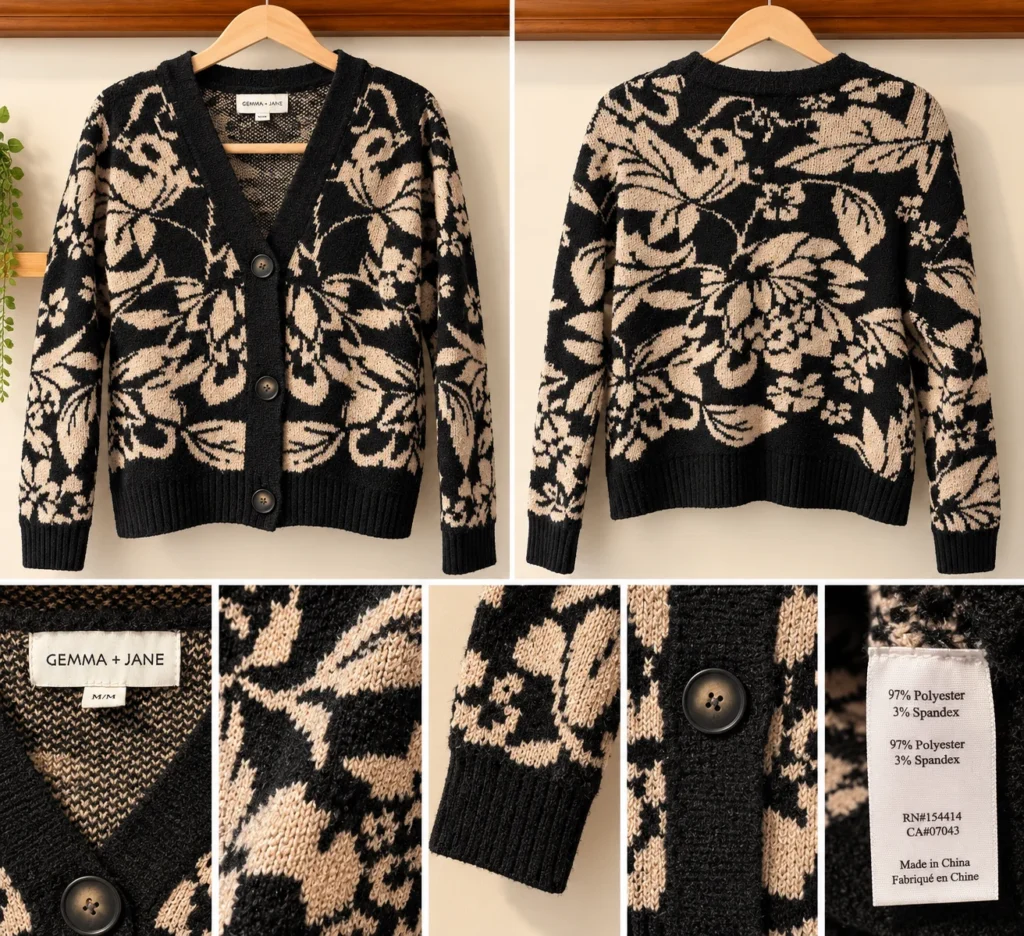 Image for Cardigan Gemma + Jane – floral noir et beige – M