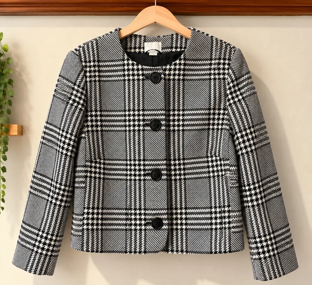 Featured image for Veste courte H&M à carreaux noir et blanc – L