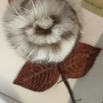 Thumbnail for A stunning flower brooch made from genuine chinchilla fur – With original box