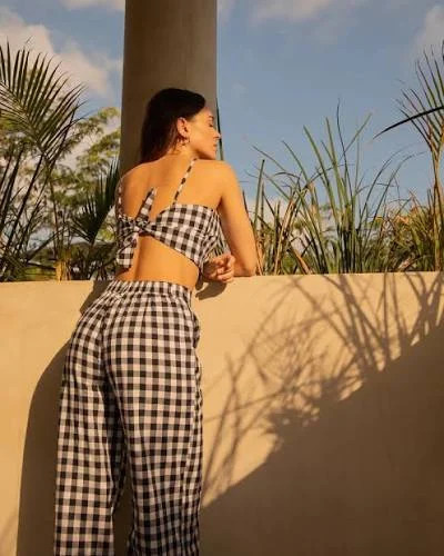 Image for Matching Vichy-print top and trousers set