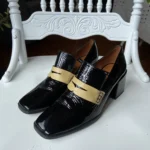 Featured thumbnail for Ángel Alarcón heeled moccasins – black patent leather – size 35