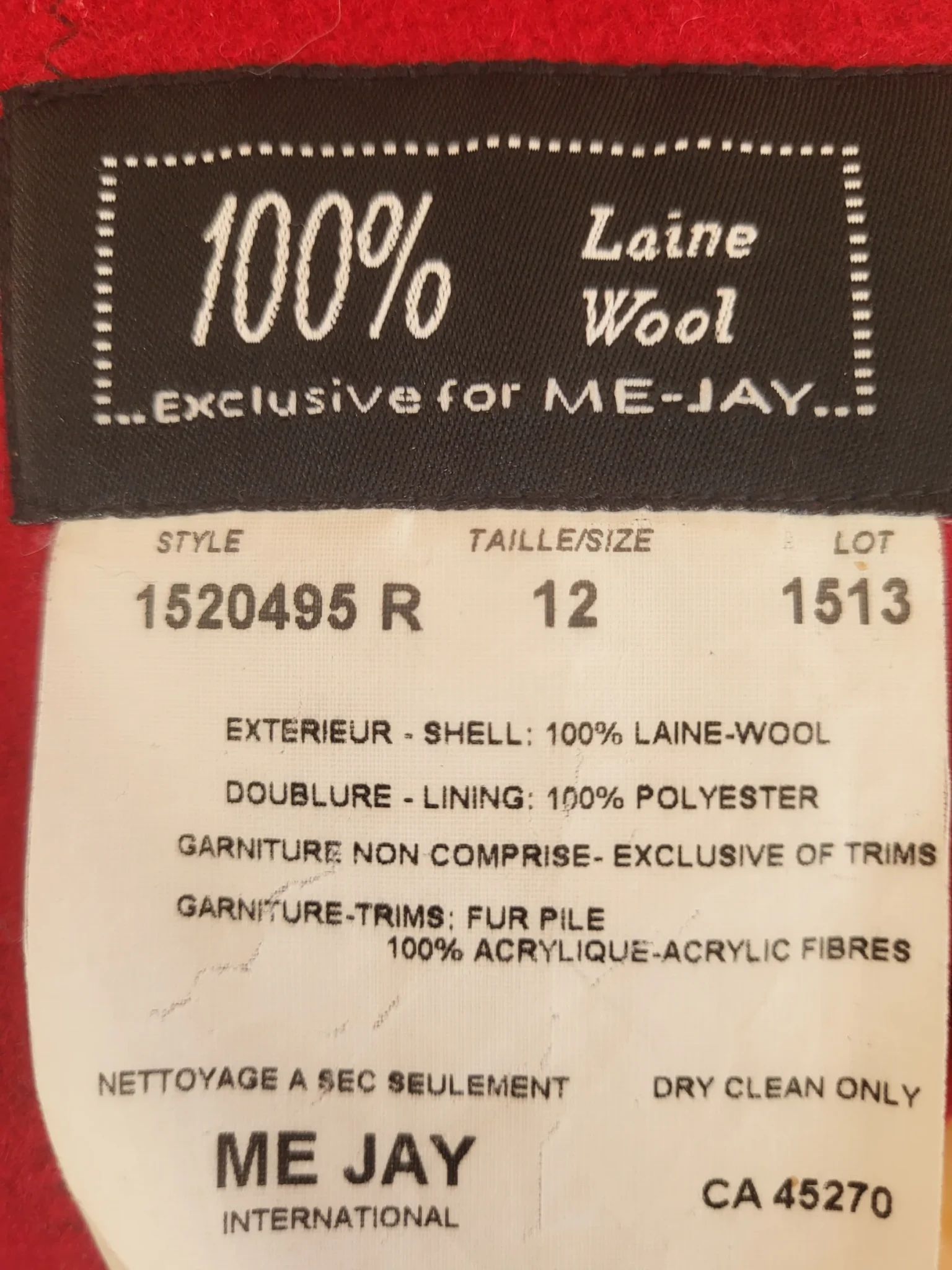 Image for Vintage 100% Wool Winter Coat Cherry Red Made in Canada