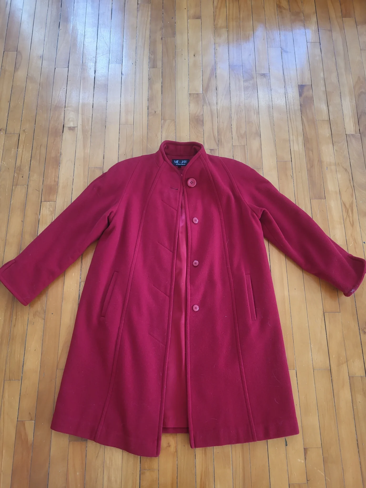 Image for Vintage 100% Wool Winter Coat Cherry Red Made in Canada