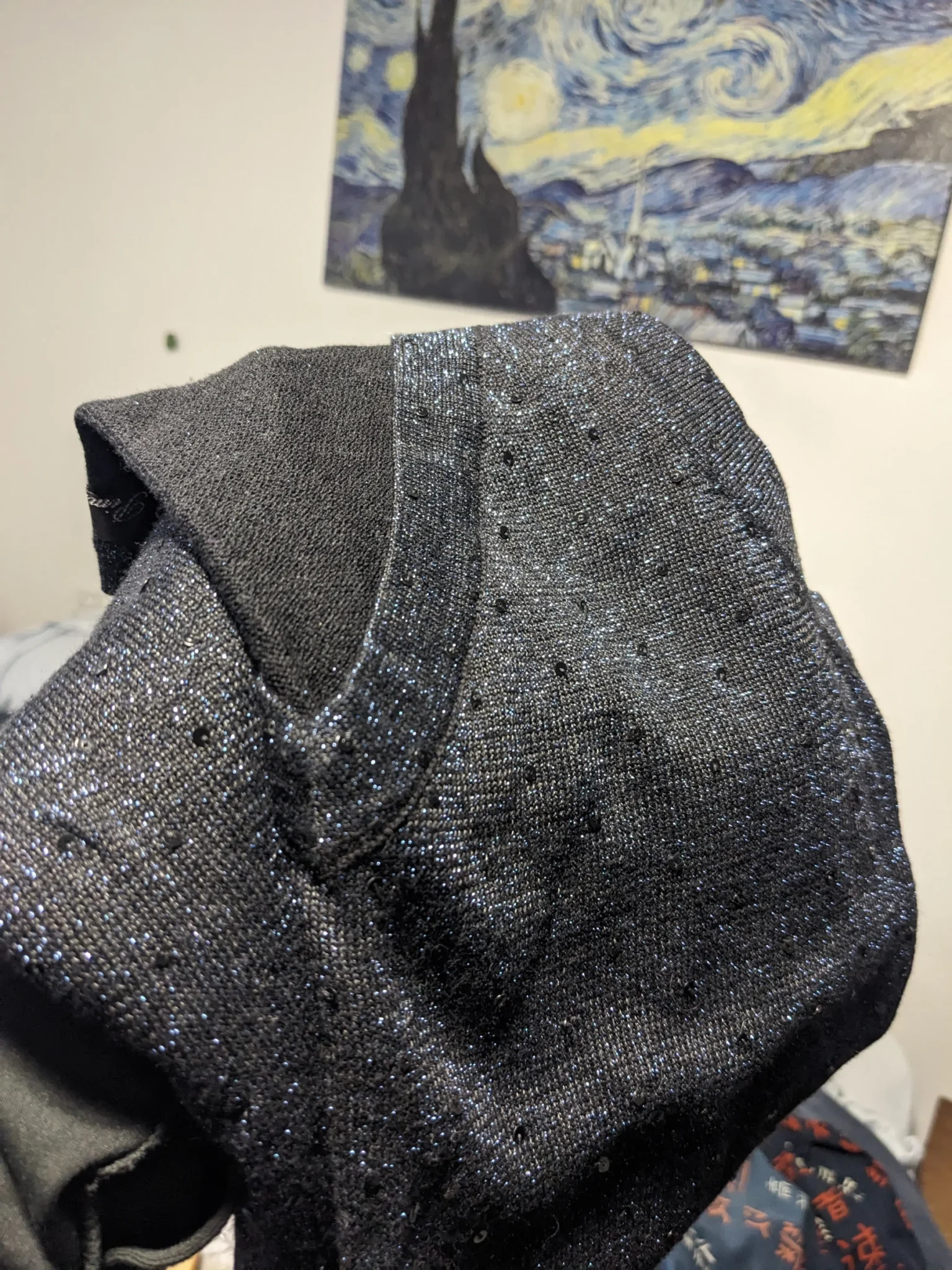 Image for Blue sequinned dress with black sequins