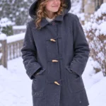 Featured thumbnail for Manteau Canadienne vintage à capuchon, bleu/gris, avec fermeture brandebourg style corne