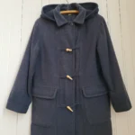 Thumbnail for Manteau Canadienne vintage à capuchon, bleu/gris, avec fermeture brandebourg style corne