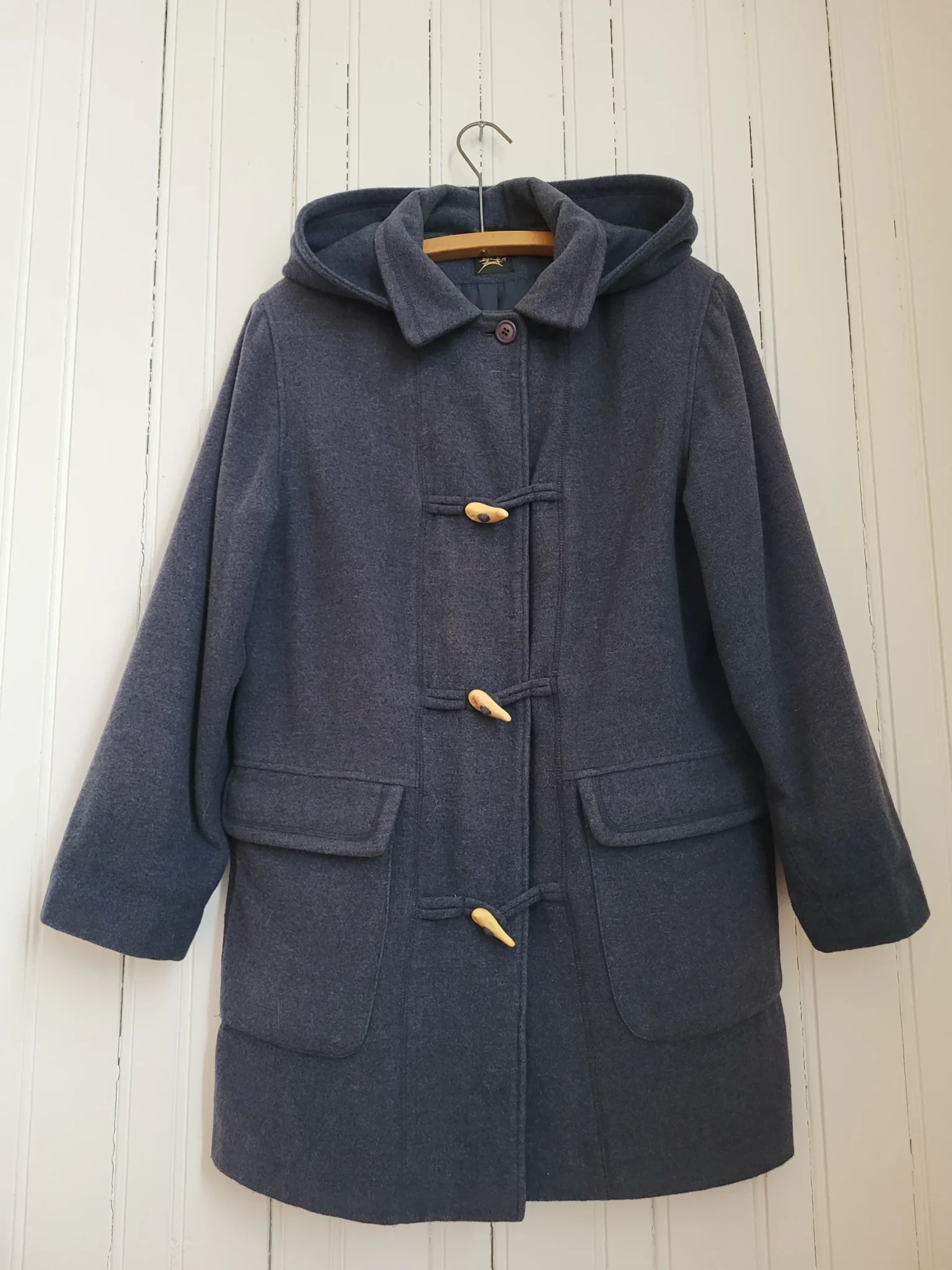 Image for Manteau Canadienne vintage à capuchon, bleu/gris, avec fermeture brandebourg style corne