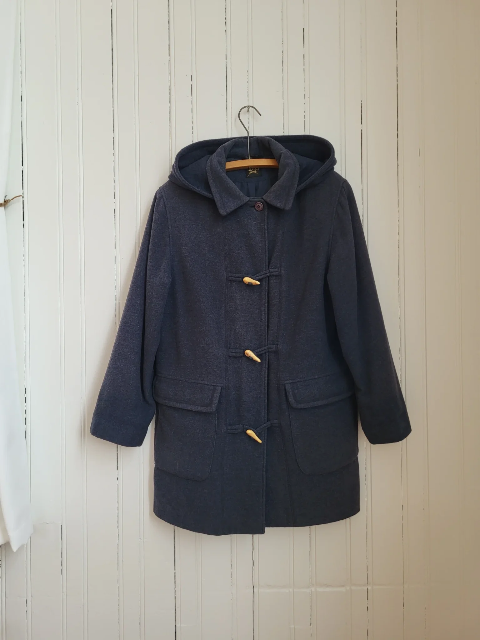 Image for Manteau Canadienne vintage à capuchon, bleu/gris, avec fermeture brandebourg style corne