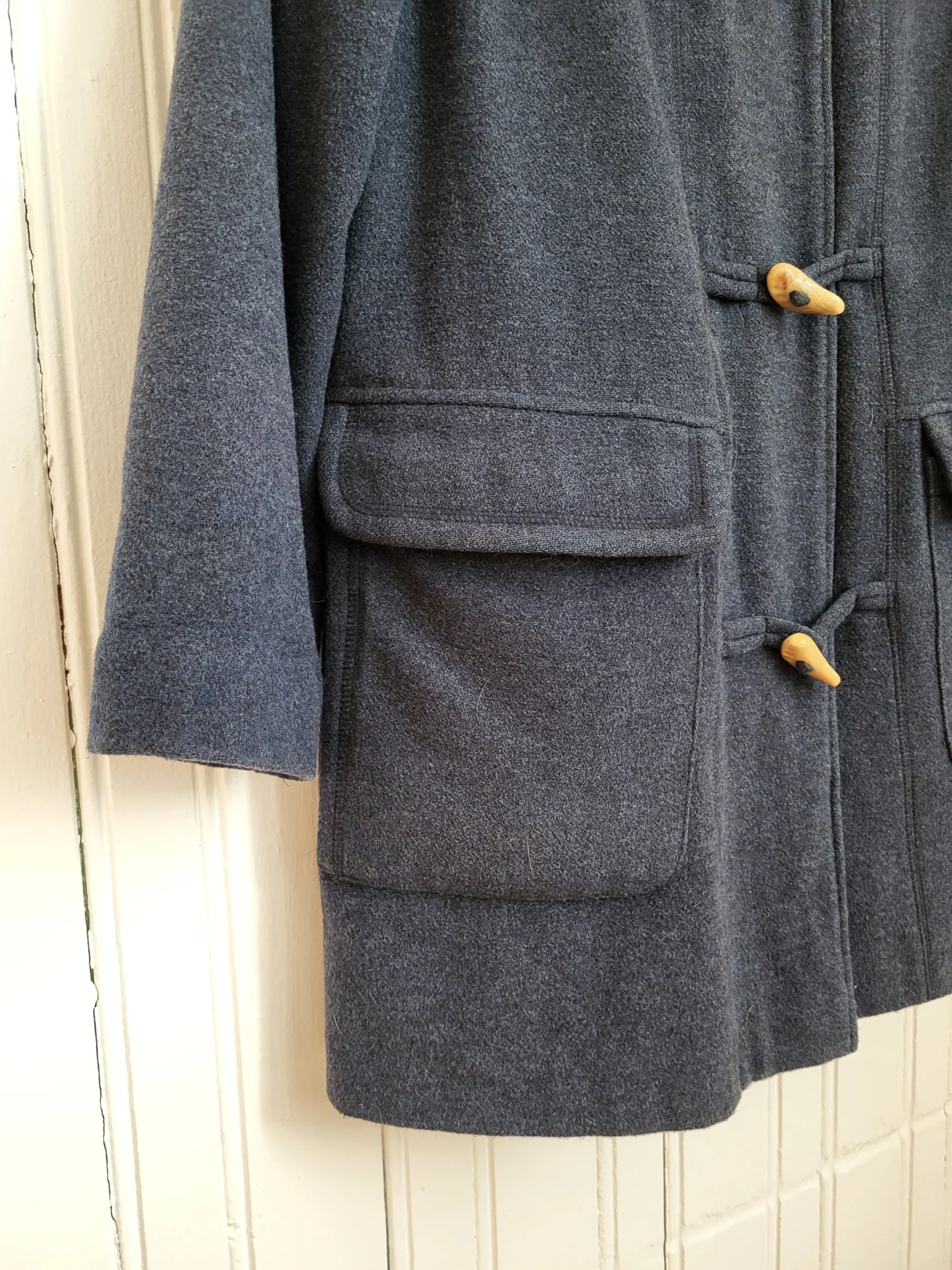 Image for Manteau Canadienne vintage à capuchon, bleu/gris, avec fermeture brandebourg style corne