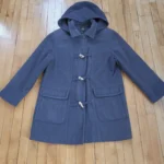 Thumbnail for Manteau Canadienne vintage à capuchon, bleu/gris, avec fermeture brandebourg style corne