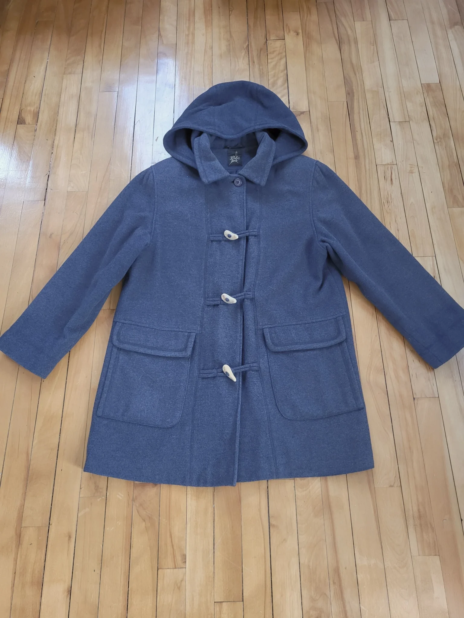 Image for Manteau Canadienne vintage à capuchon, bleu/gris, avec fermeture brandebourg style corne