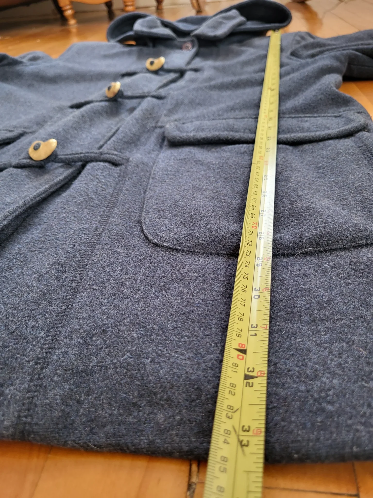 Image for Manteau Canadienne vintage à capuchon, bleu/gris, avec fermeture brandebourg style corne