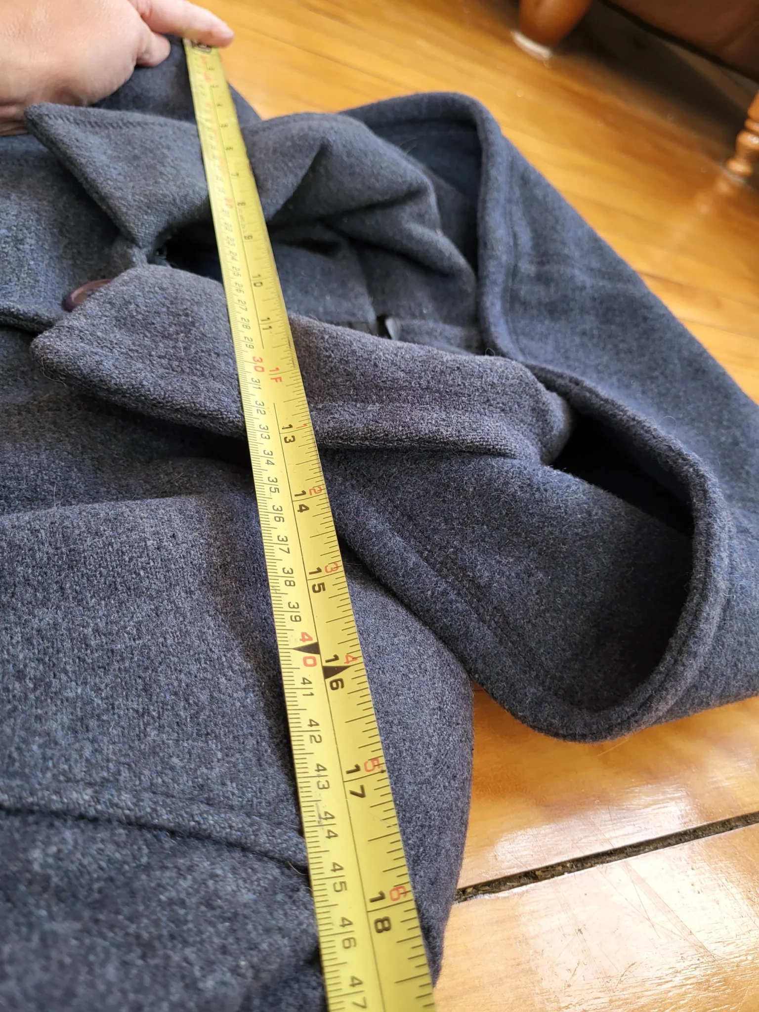 Image for Manteau Canadienne vintage à capuchon, bleu/gris, avec fermeture brandebourg style corne