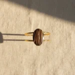 Thumbnail for Gold Bangle Bracelet with Cabochon and Geometric Lines