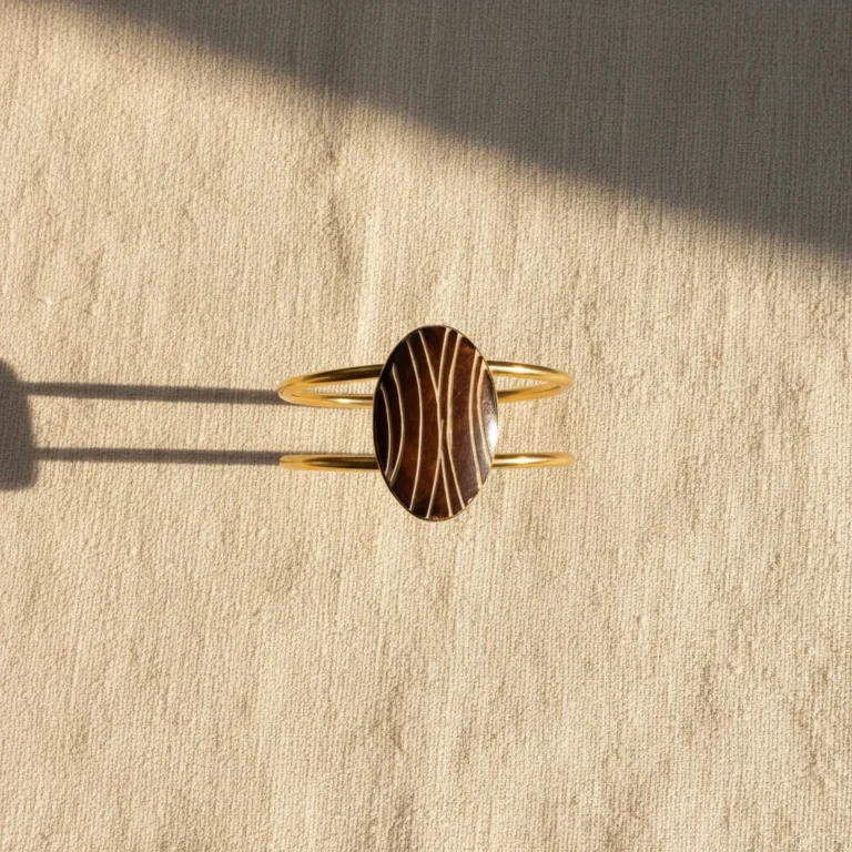 Image for Gold Bangle Bracelet with Cabochon and Geometric Lines