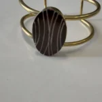 Thumbnail for Gold Bangle Bracelet with Cabochon and Geometric Lines