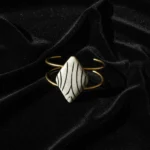 Thumbnail for Gold Bangle with White & Black Diamond-Shaped Cabochons