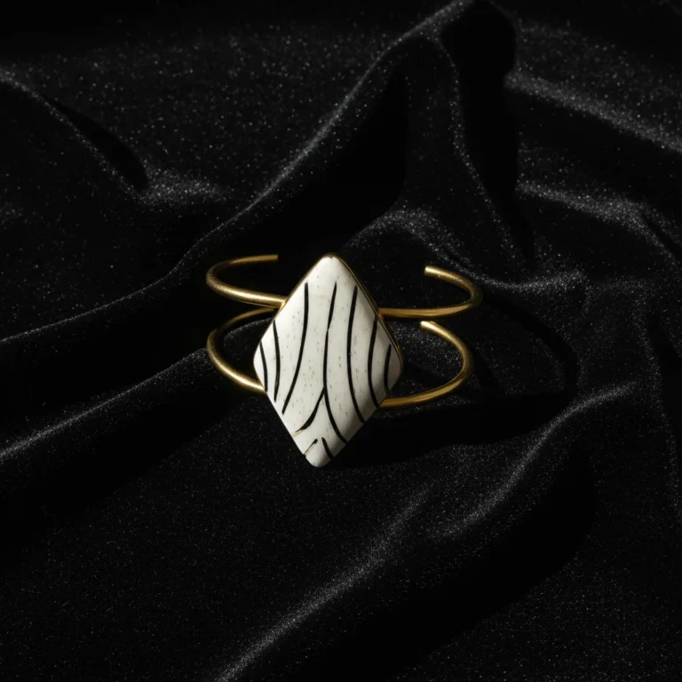 Image for Gold Bangle with White & Black Diamond-Shaped Cabochons