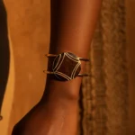 Thumbnail for Gold Bangle with Round Cabochon and Geometric Design